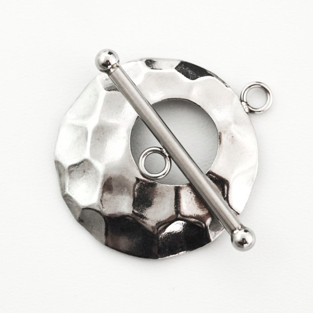 1 Hammered Stainless Steel Toggle Clasp - 24mm X 28mm - Shiny and Sturdy