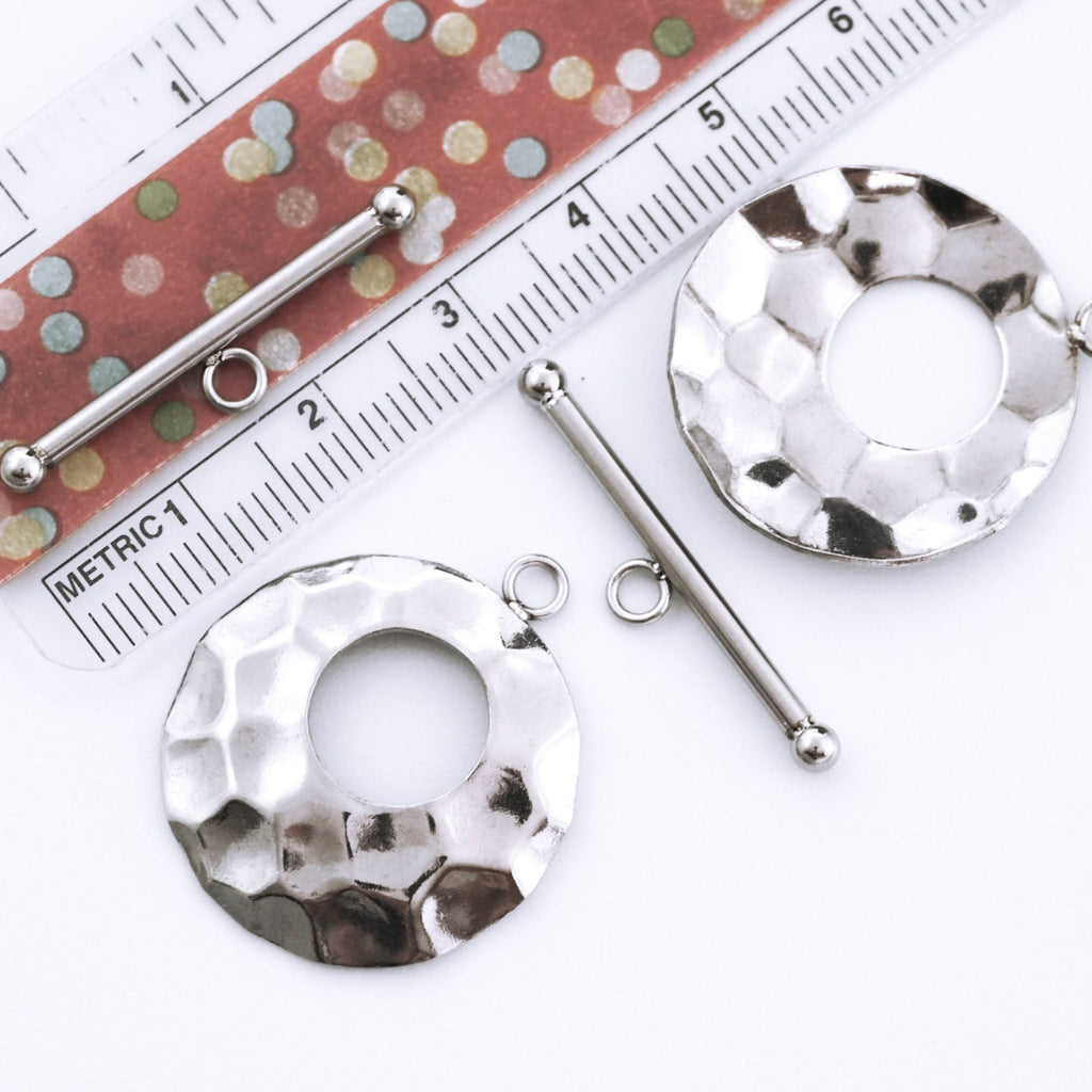 1 Hammered Stainless Steel Toggle Clasp - 24mm X 28mm - Shiny and Sturdy