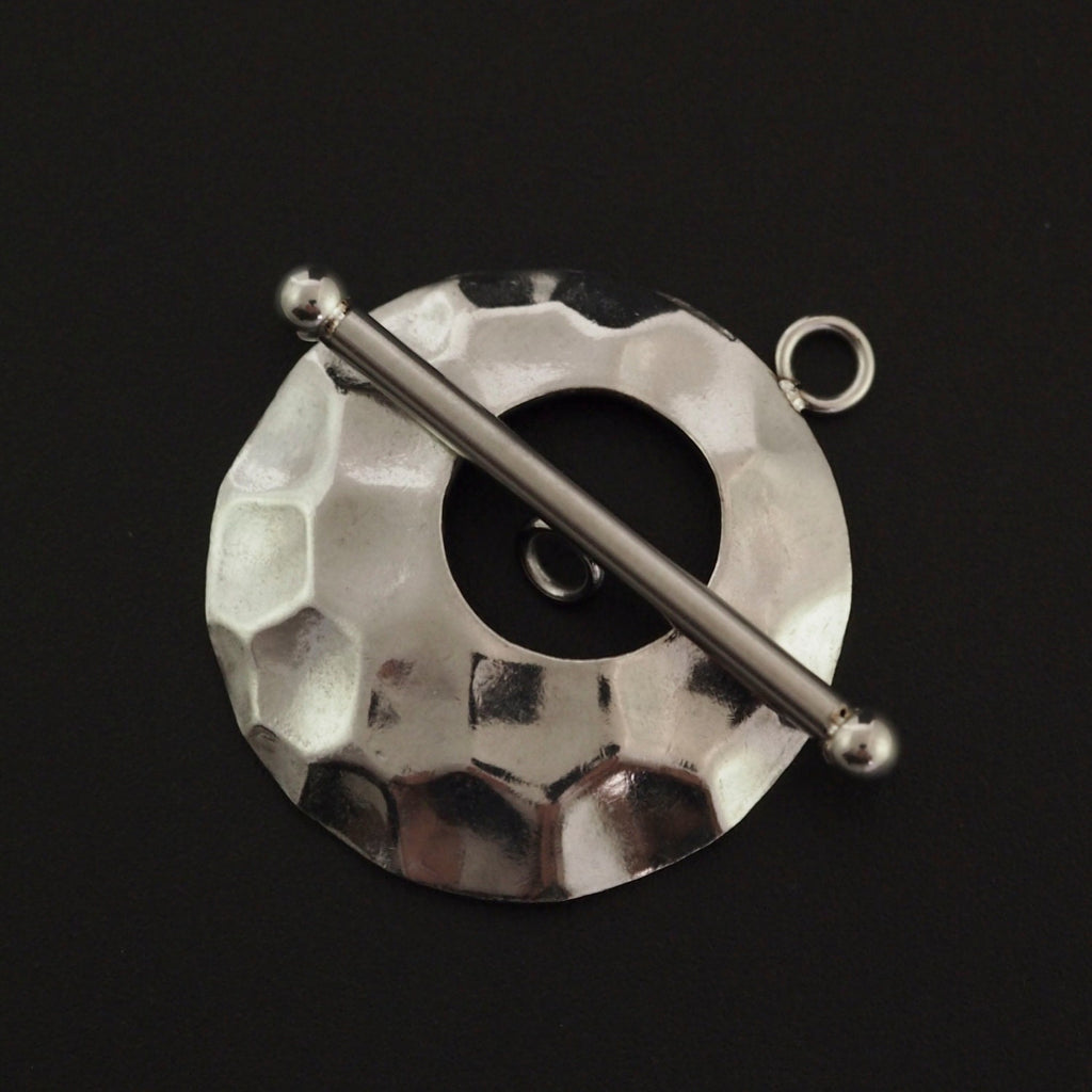 1 Hammered Stainless Steel Toggle Clasp - 24mm X 28mm - Shiny and Sturdy