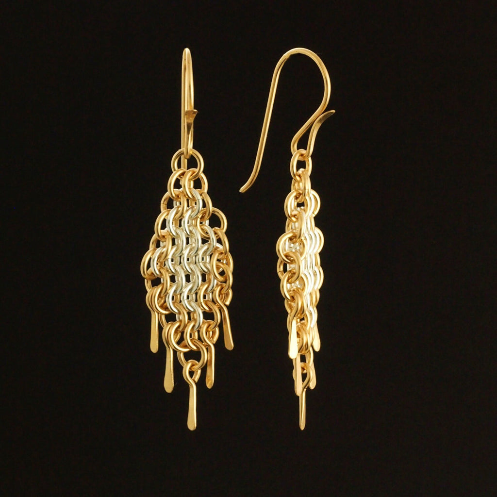 Kit 14kt Gold Filled and Sterling Silver Chainmaille Earrings in European 4 in 1 Diamonds and Fringe