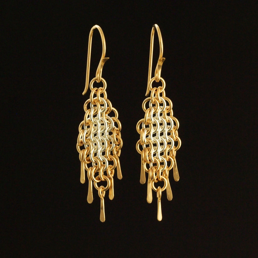 Kit 14kt Gold Filled and Sterling Silver Chainmaille Earrings in European 4 in 1 Diamonds and Fringe