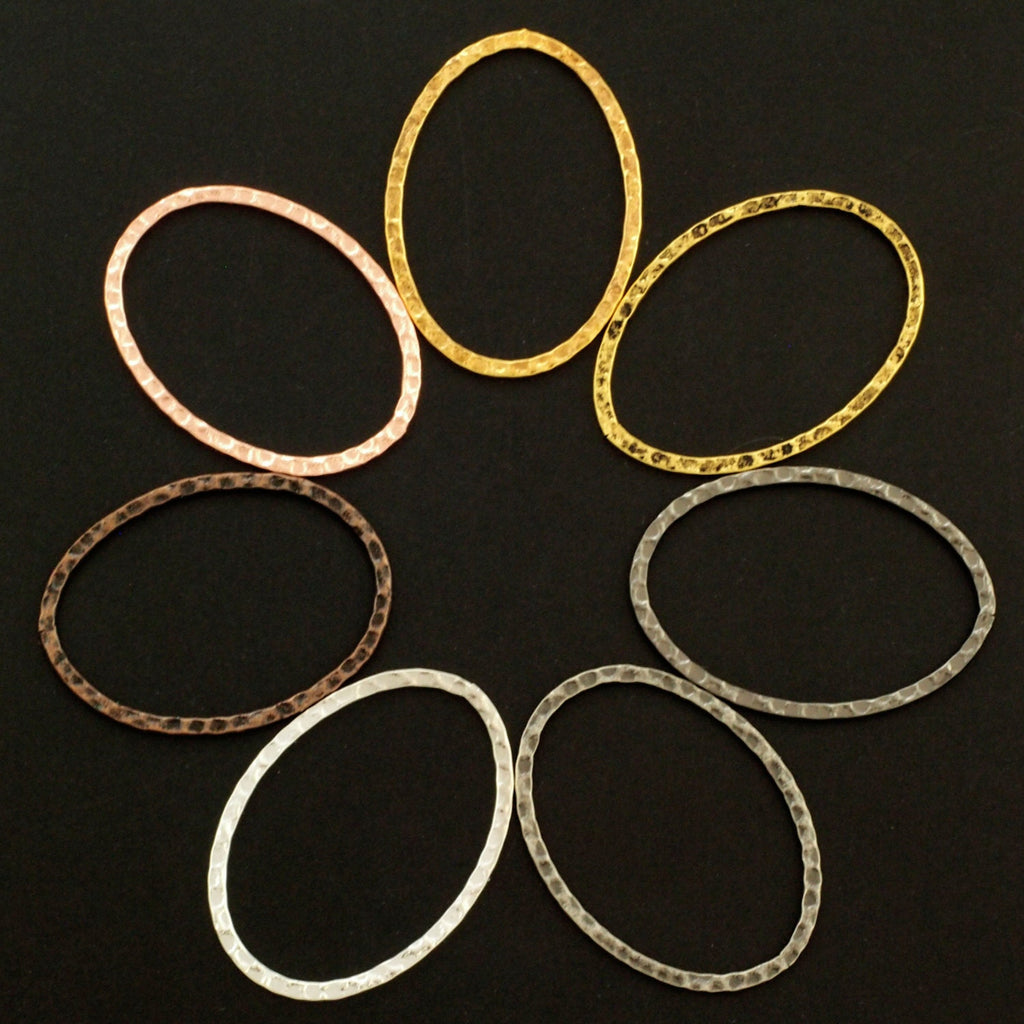 6 Hammered Oval Link Components - 40mm X 30mm - Silver Plate, Antique Silver Plate, Gold Plate, Antique Gold, Copper, Antique Copper