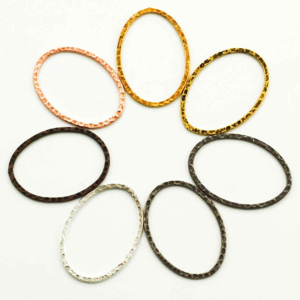 6 Hammered Oval Link Components - 40mm X 30mm - Silver Plate, Antique Silver Plate, Gold Plate, Antique Gold, Copper, Antique Copper