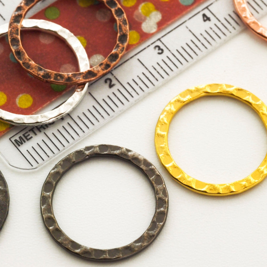 6 Hammered Round Link Components 20mm in Silver, Gold, Copper, Antique Gold, Antique Copper and Gunmetal - 100% Guarantee