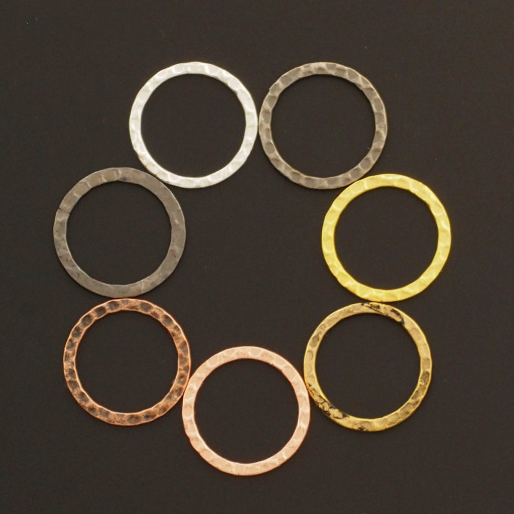 6 Hammered Round Link Components 20mm in Silver, Gold, Copper, Antique Gold, Antique Copper and Gunmetal - 100% Guarantee