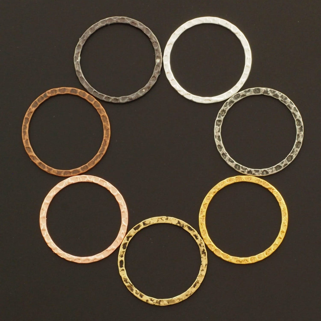 6 Hammered Round Link Components - 25mm - Silver Plate, Gold Plate, Copper, Antique Copper, Antique Gold, Gunmetal