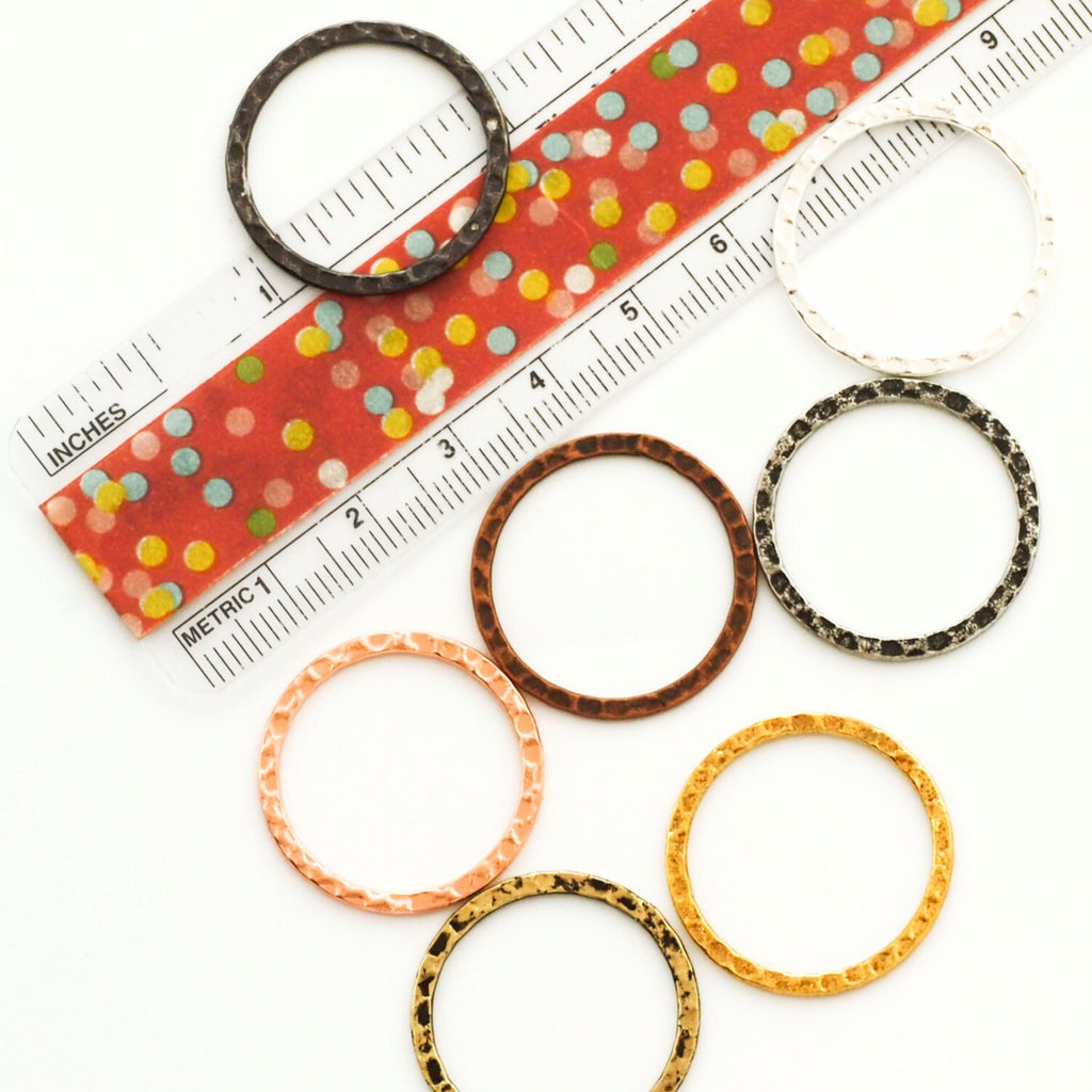 6 Hammered Round Link Components - 25mm - Silver Plate, Gold Plate, Copper, Antique Copper, Antique Gold, Gunmetal
