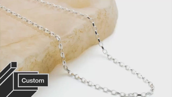 Necklace 1.7mm Sterling Silver Diamond Cut Oval Rolo Chain - Black, Antique or Shiny Any Length or By The Foot -  Made in the USA