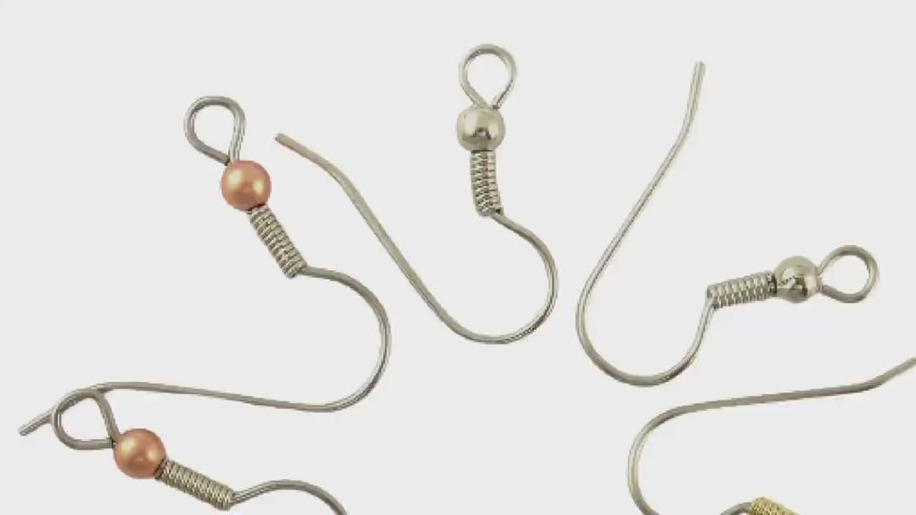 20 pairs - Basic Bead and Coil Ear Wires in Stainless Steel,  Silver Plate, Gold Plate, Copper - 100% Guarantee