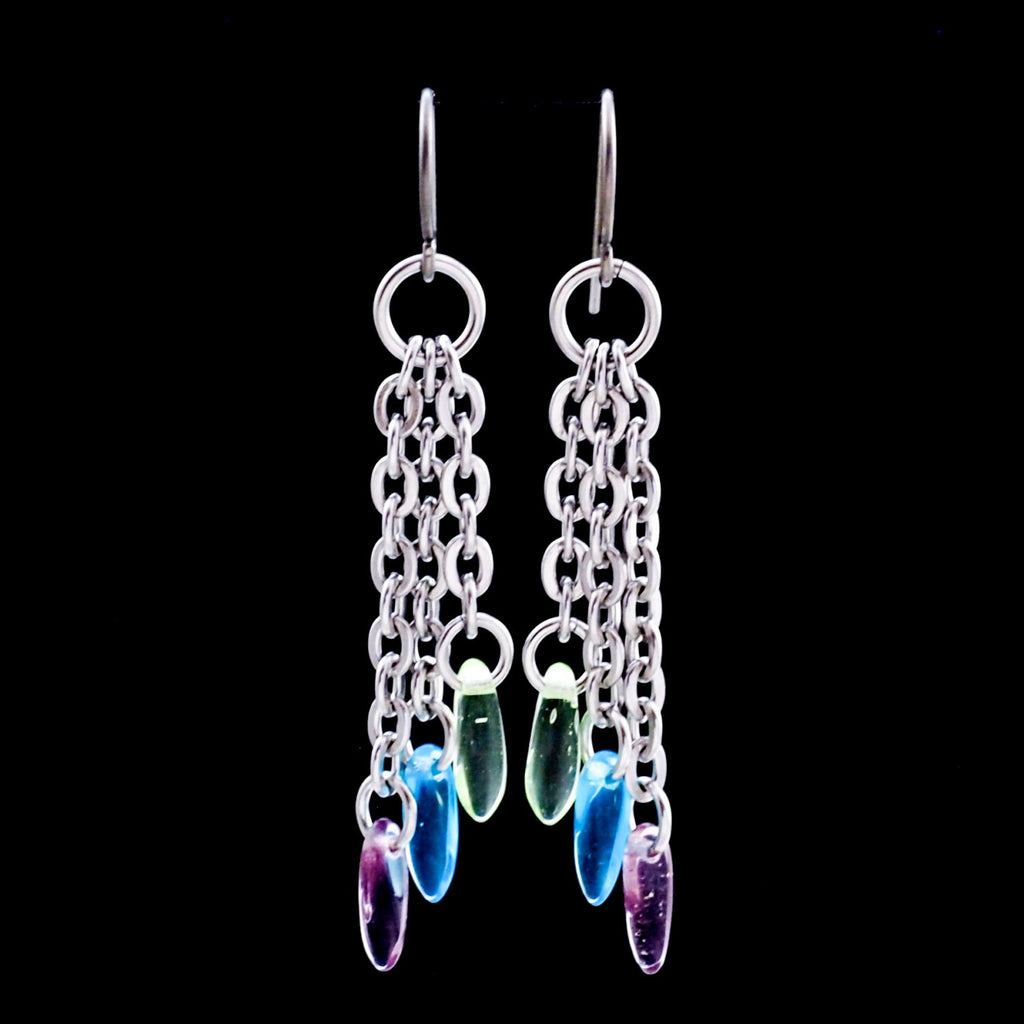 Trish Earrings in Stainless Steel and Multi-Color Dagger Beads