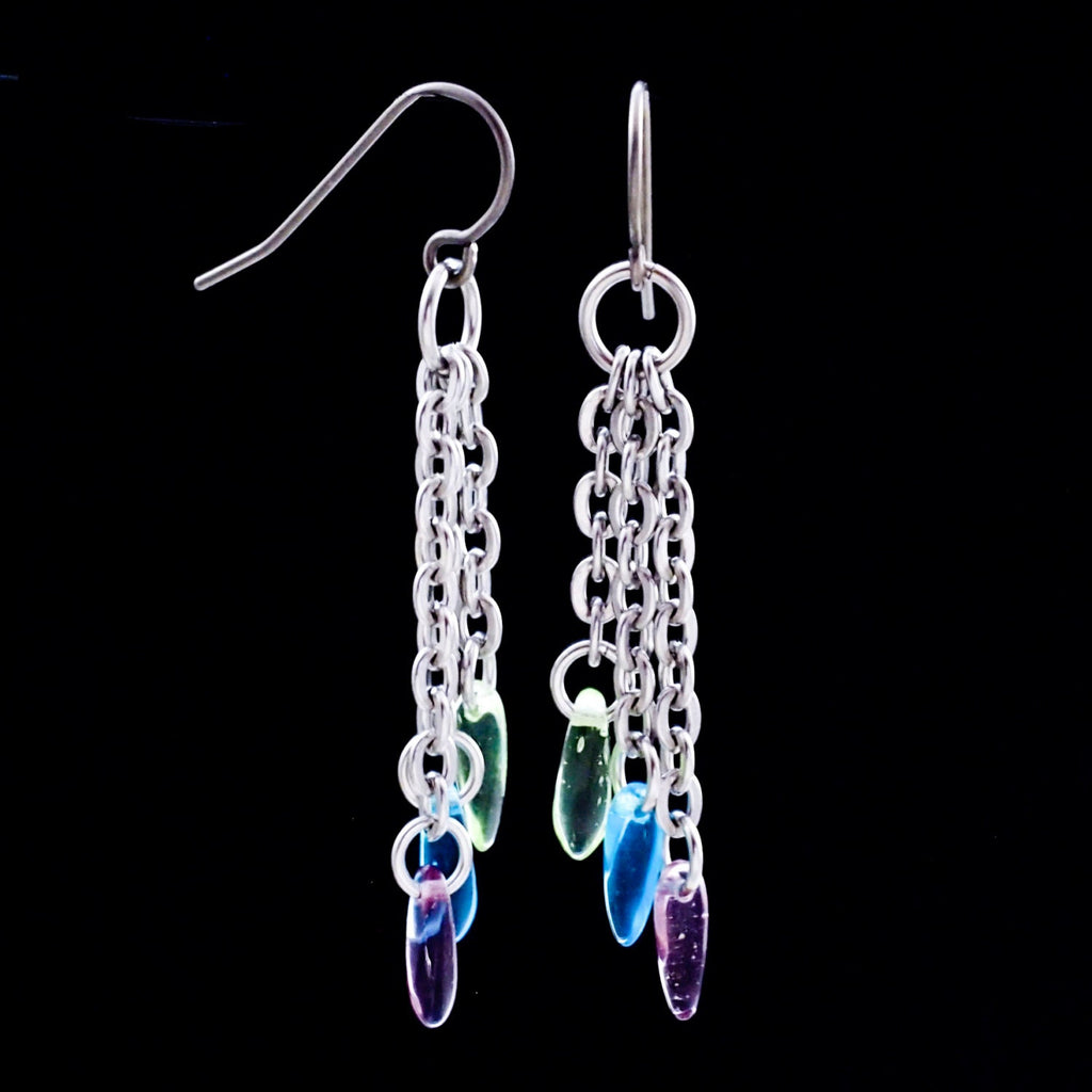 Trish Earrings in Stainless Steel and Multi-Color Dagger Beads