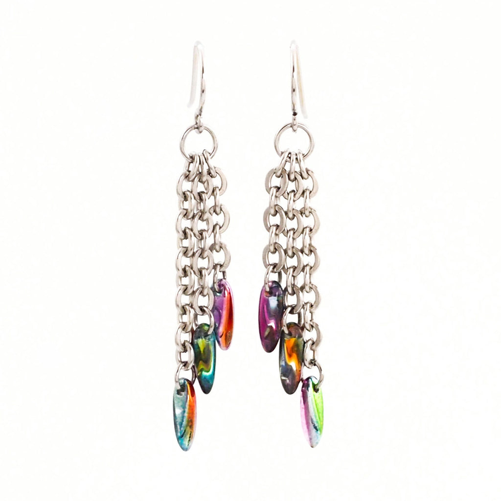 Trish Earrings in Stainless Steel and Golden Peacock Beads