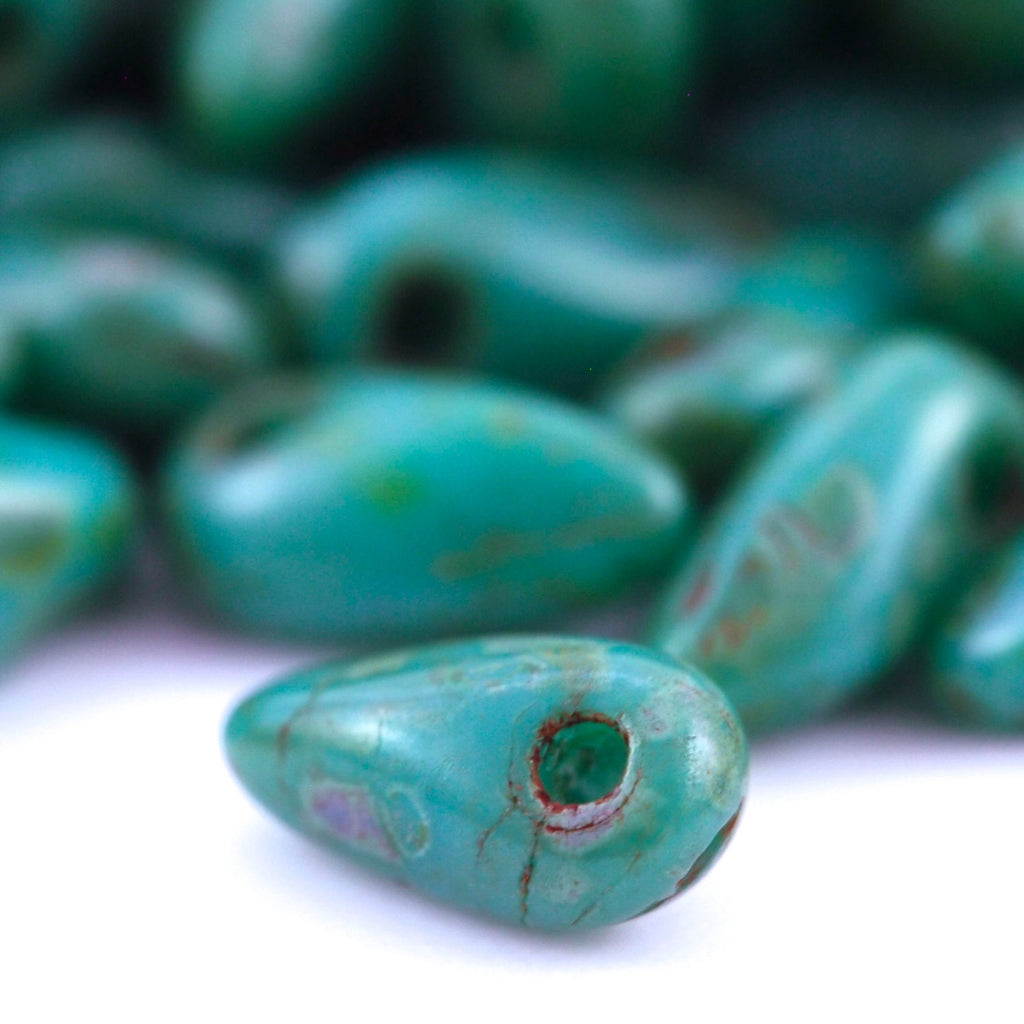25 Turquoise Picasso Mini Dagger Beads 2.5mm X 6mm