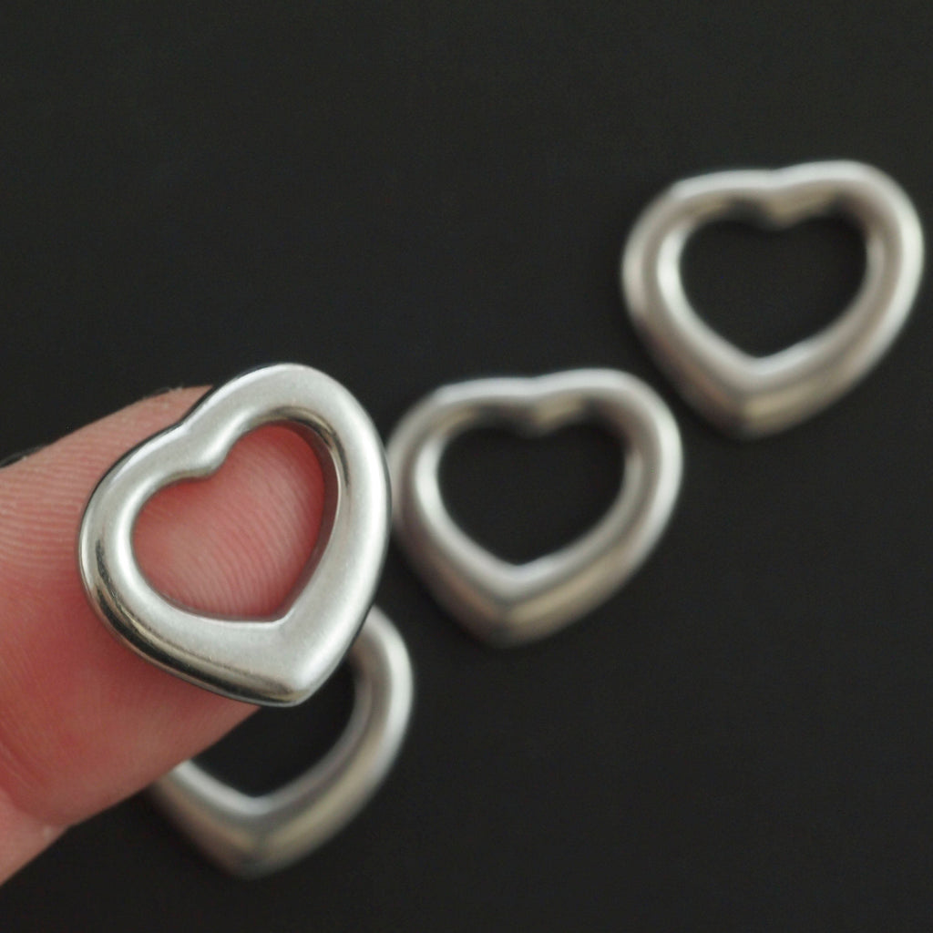 3 Small Stainless Steel Heart Pendants - 16mm