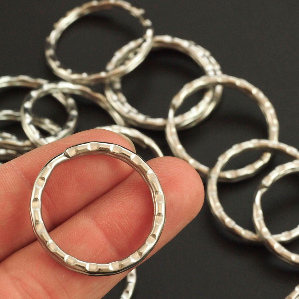 20 - 28mm Nickel Plated Split Rings - Hammered Round - Special Purchase