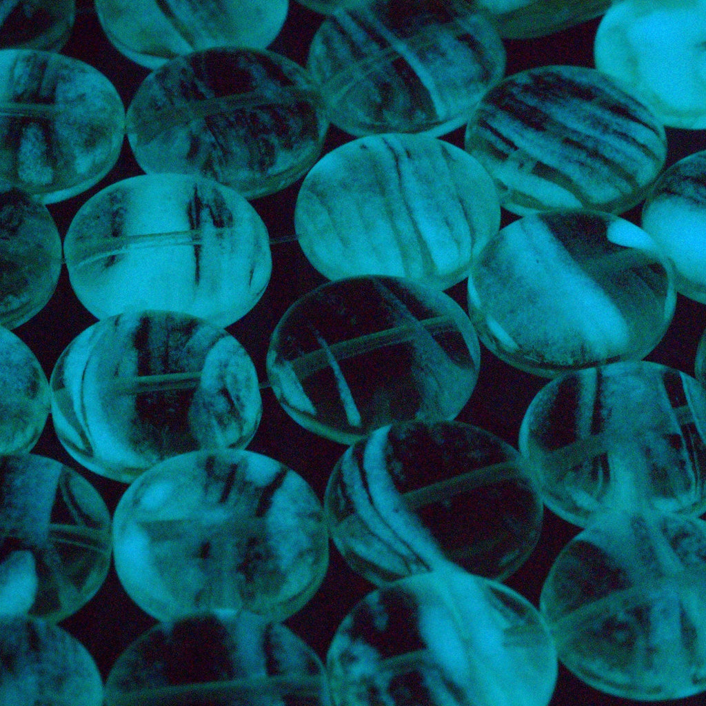 5 - 12mm Glow in the Dark Coin Beads - Czech Pressed Glass Flattened Rounds in Sapphire, Peridot, Topaz, Alexandrite