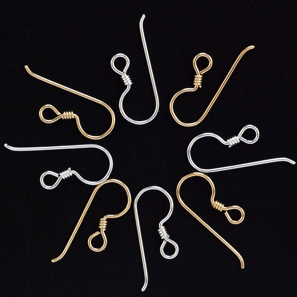 2 Pairs of Simple Ear Wires with Coils - Sterling Silver, Argentium Sterling Silver, 14kt Gold Filled