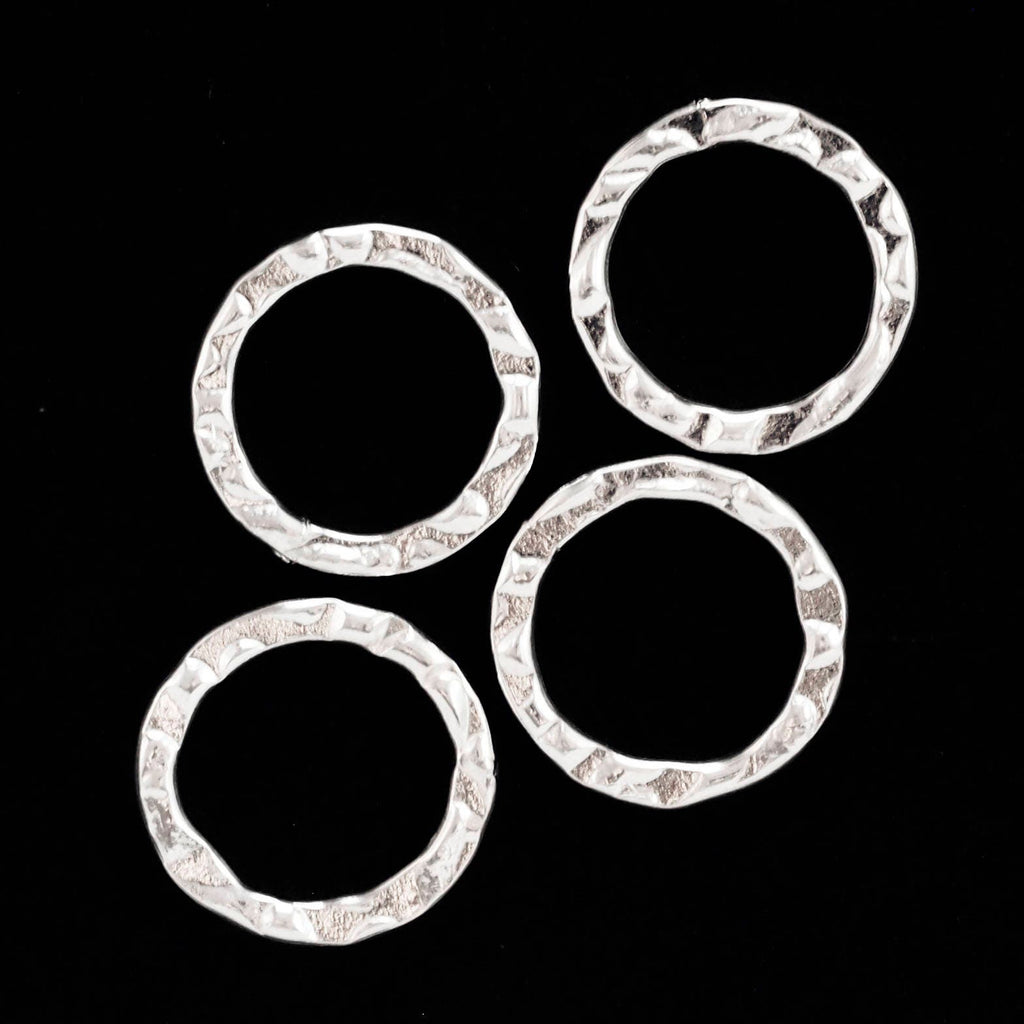 2 Round Sterling Silver Textured Links in 12mm, 15mm, 20mm or 23mm - Shiny, Antique or Black