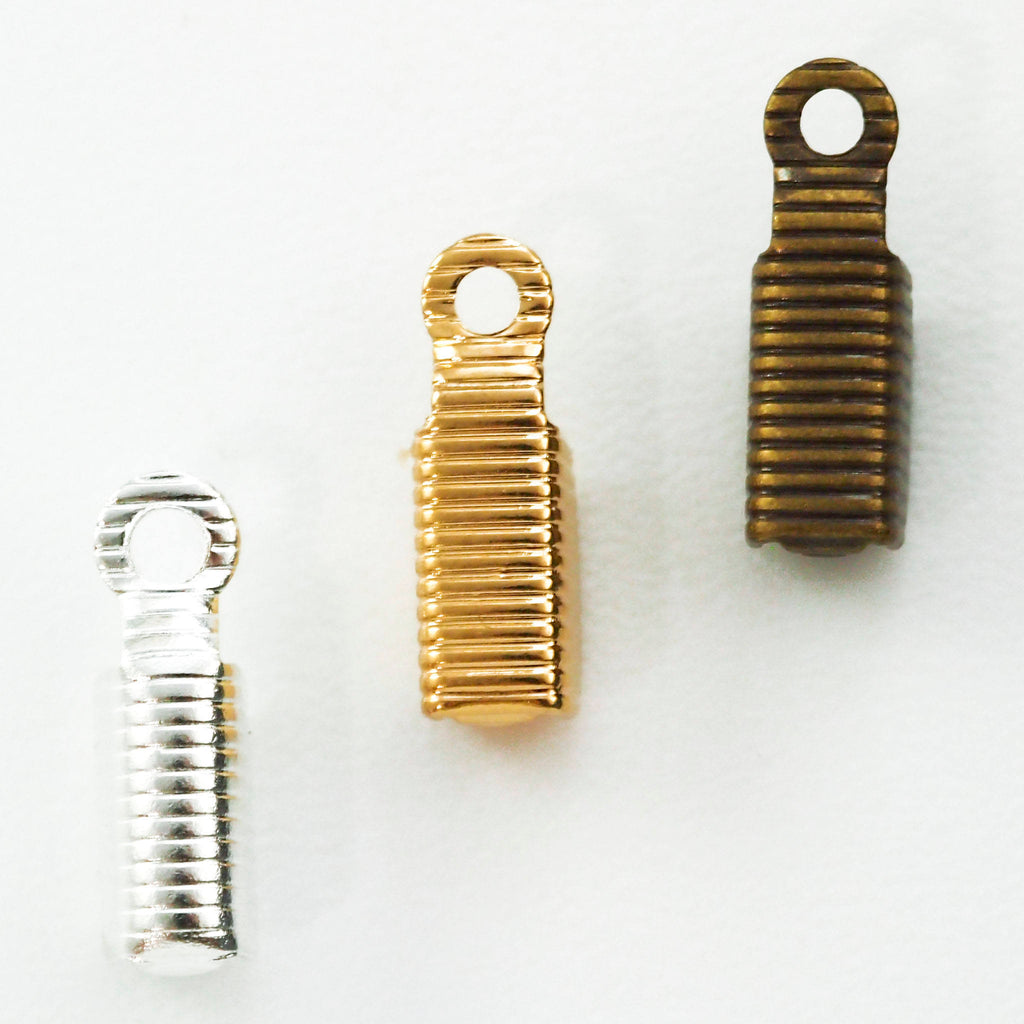 30 - 11mm X 3.5mm Corrugated Fold Over Cord Ends - Gold Plated, Antique Gold, Silver Plated and Gunmetal - Best Commercially Made