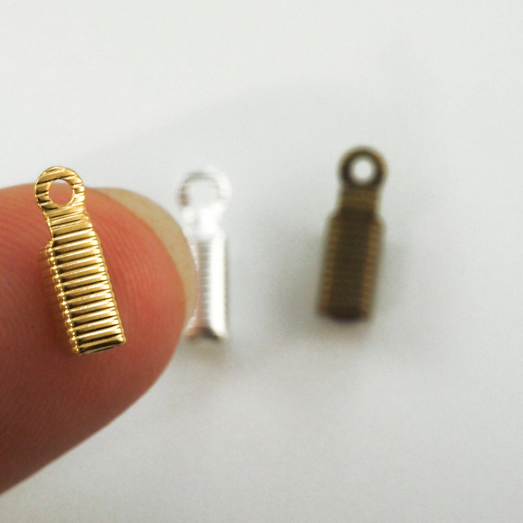 30 - 11mm X 3.5mm Corrugated Fold Over Cord Ends - Gold Plated, Antique Gold, Silver Plated and Gunmetal - Best Commercially Made