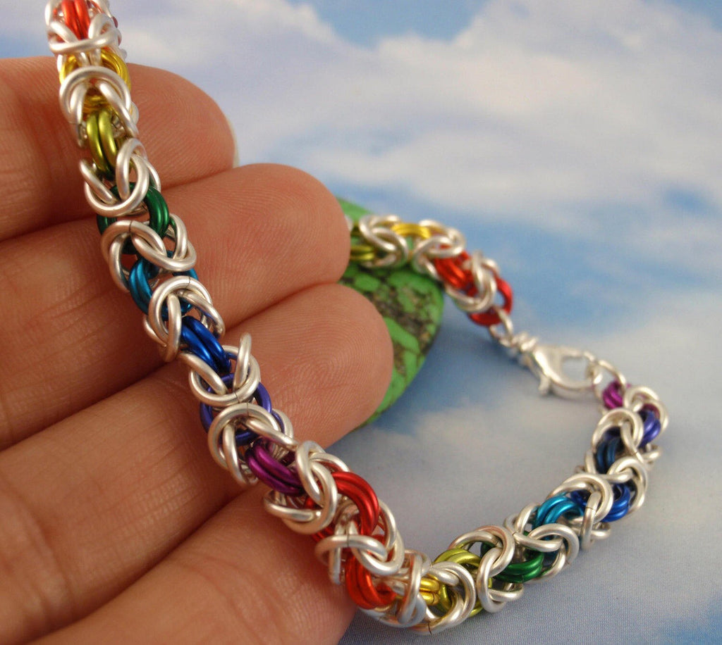 Pride Silver Rainbow Byzantine Bracelet Kit - Beginners Chainmaille