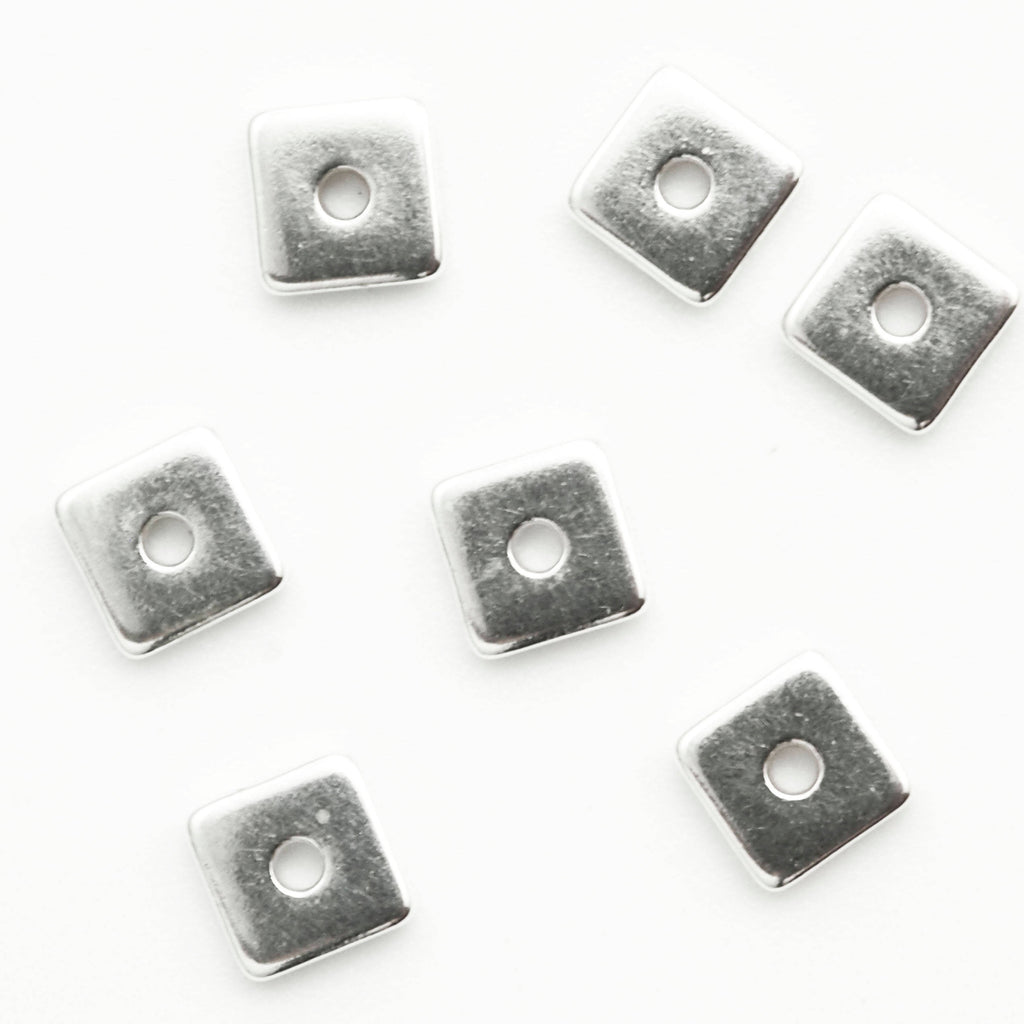 4 Sterling Silver Flat Square Beads - 4mm