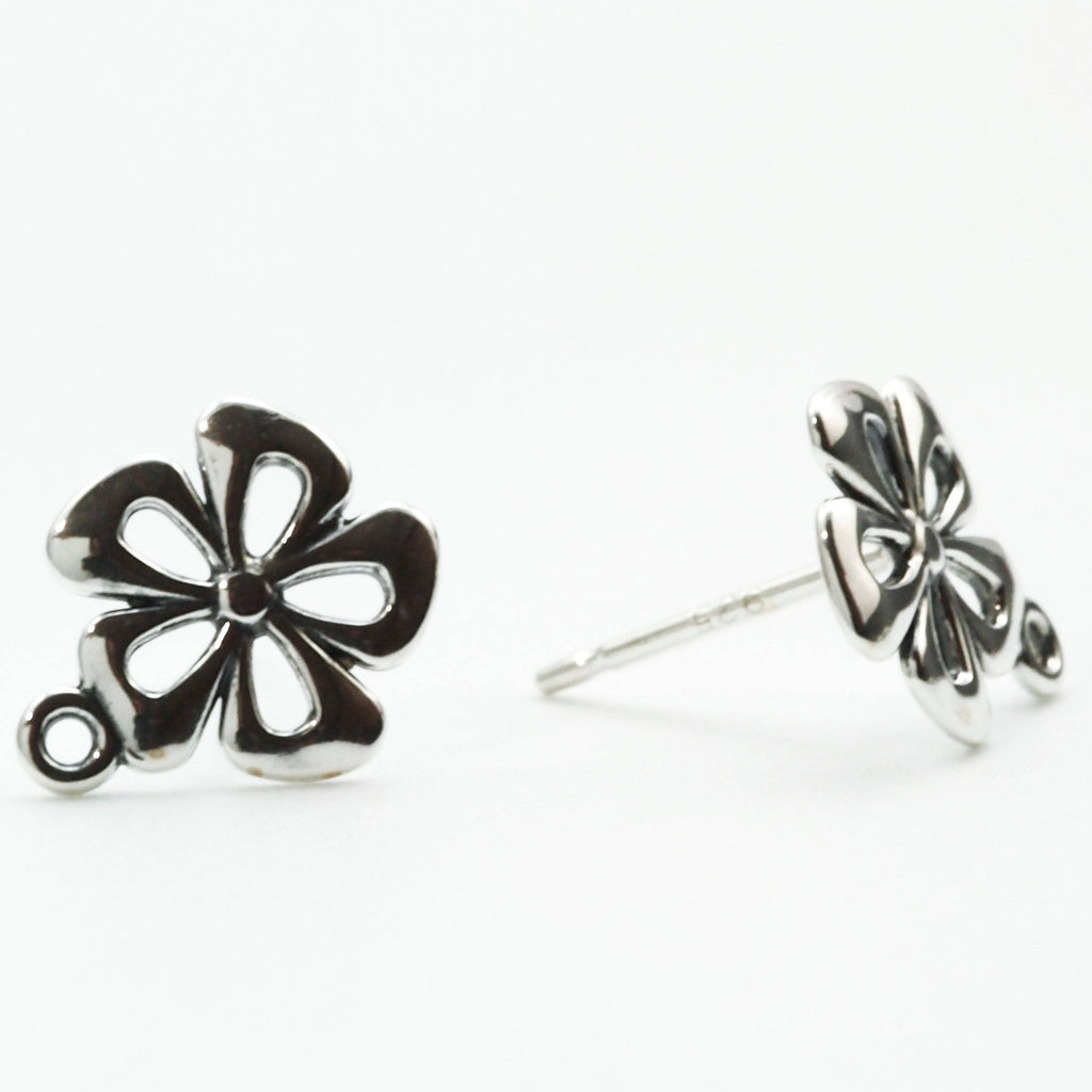 1 Pair Sterling Silver Flower Posts with Loops - 10.5mm X 8.5mm