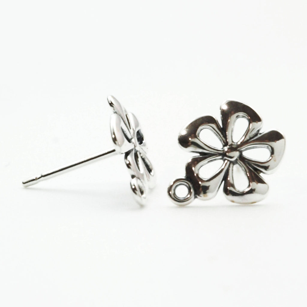 1 Pair Sterling Silver Flower Posts with Loops - 10.5mm X 8.5mm