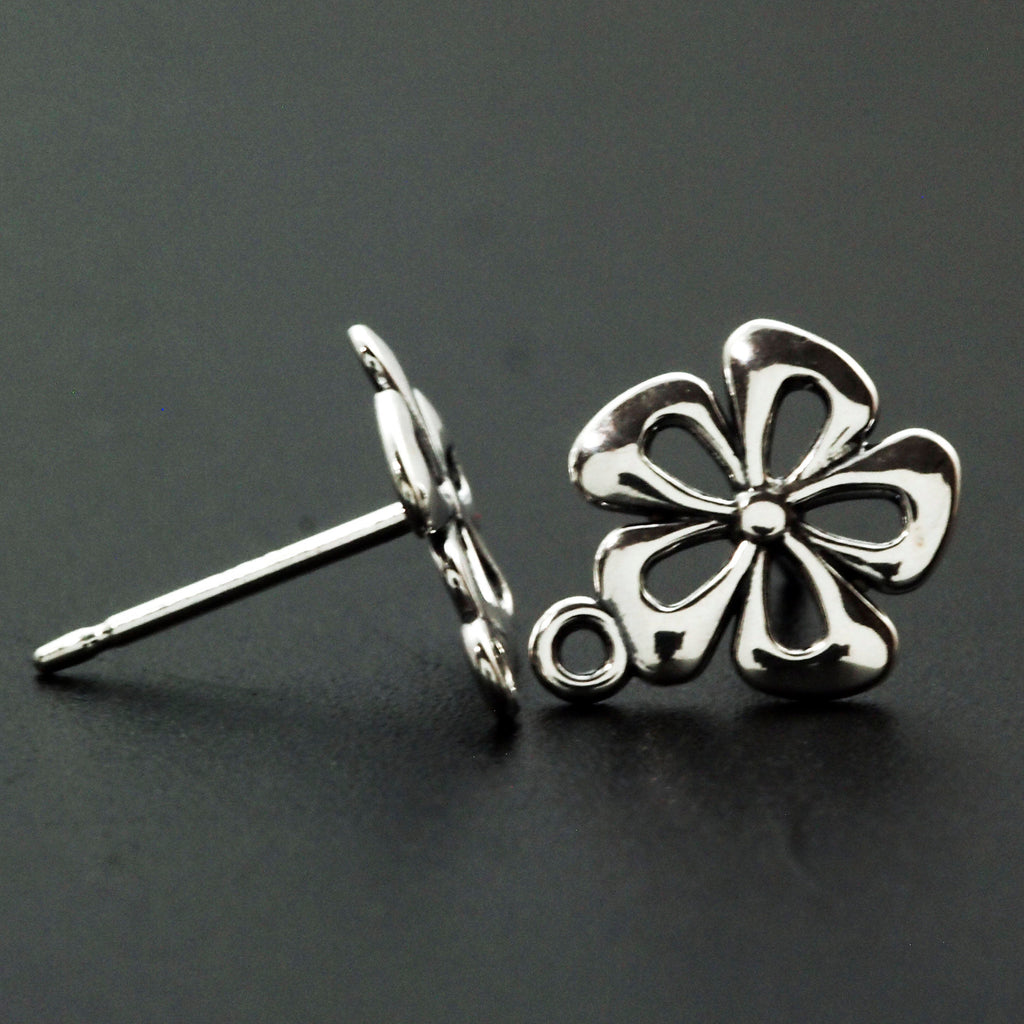 1 Pair Sterling Silver Flower Posts with Loops - 10.5mm X 8.5mm