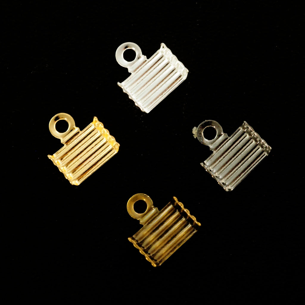 40 - 8mm X 7mm Corrugated Fold Over Cord Ends - Silver Plated, Gold Plated, Antique Gold & Gunmetal - Best Commercially Made