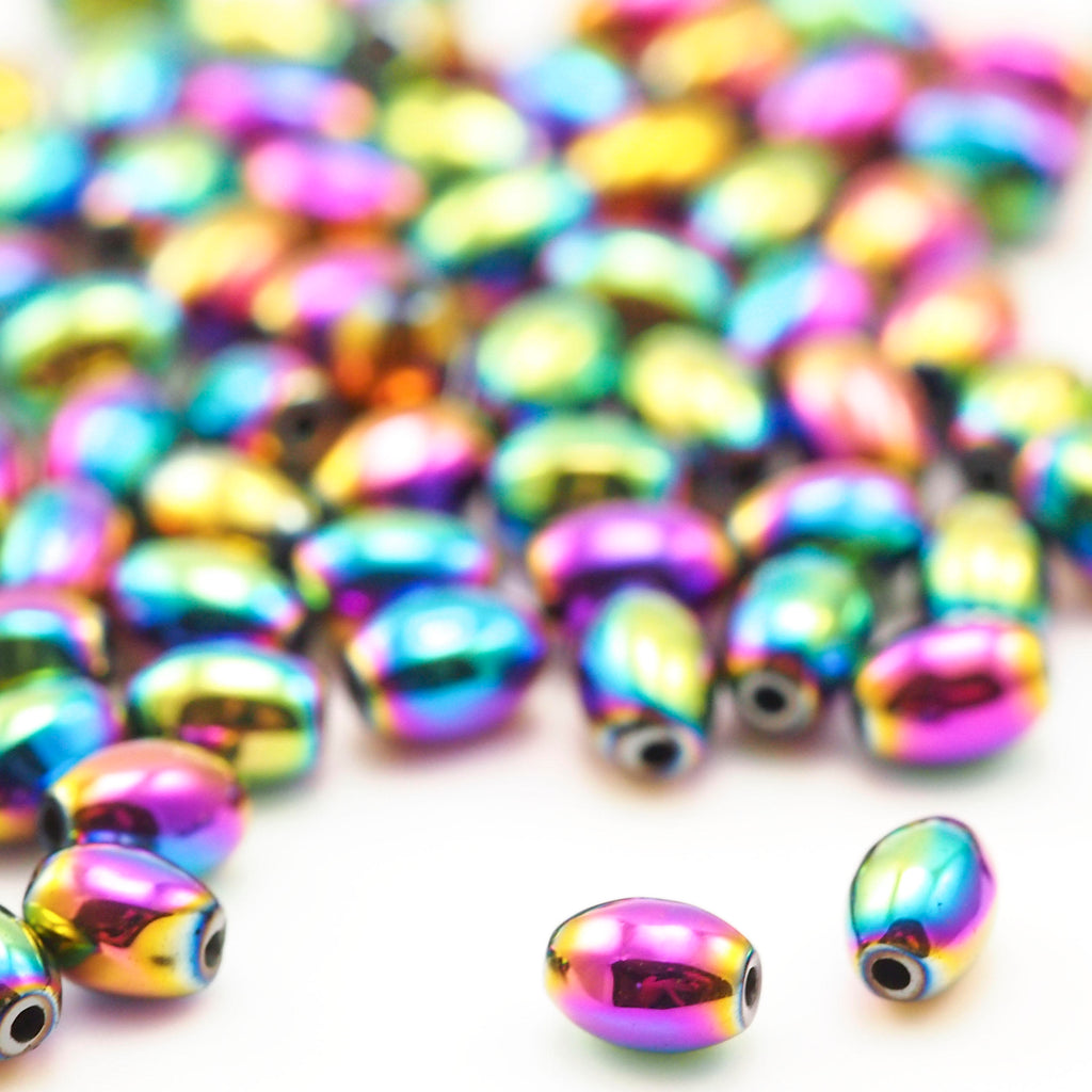 50 Smooth Oval Beads - Rainbow Plated Brass in 5 Sizes 100% Guarantee