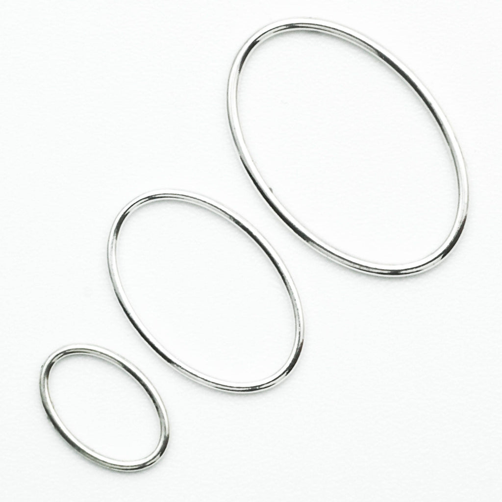 2 Oval Sterling Silver Links - 12.7mm X 8mm, 20mm X 13mm, 25.4mm X 17mm - Soldered Closed - Shiny, Antique or Black