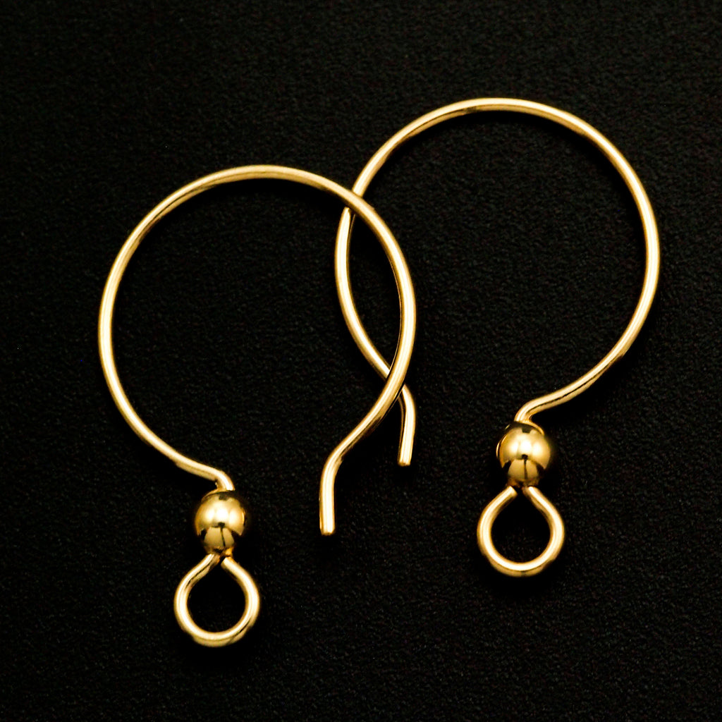 14kt Gold Filled or Sterling Silver Hoop Ear Wires with Bead - Made in the USA