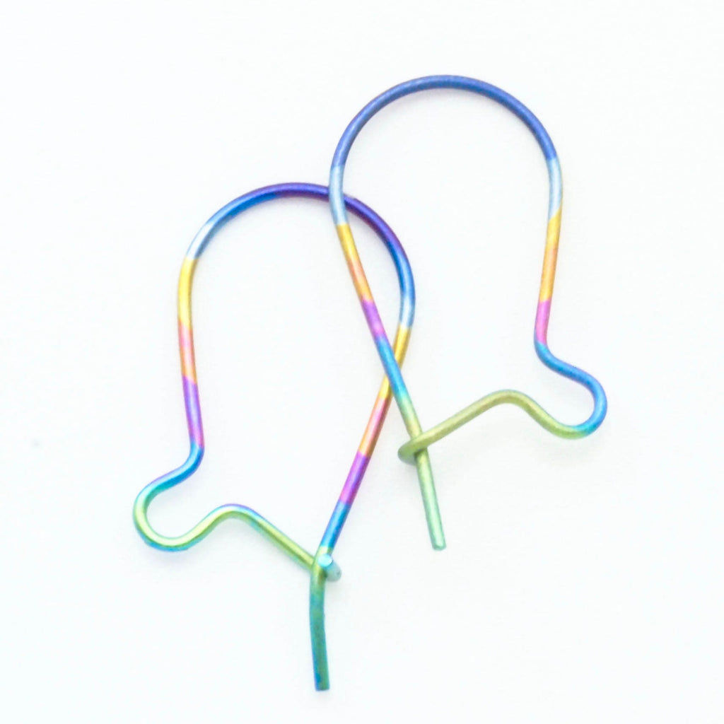2 pairs Peacock Rainbow Titanium Kidney Ear Wires - 23 gauge - 17mm X 10mm