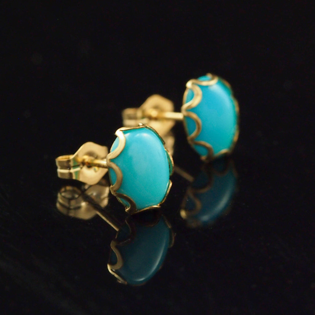 Sleeping Beauty Turquoise Post Earrings in 14kt Gold Filled or Sterling Silver - 8mm X 6mm