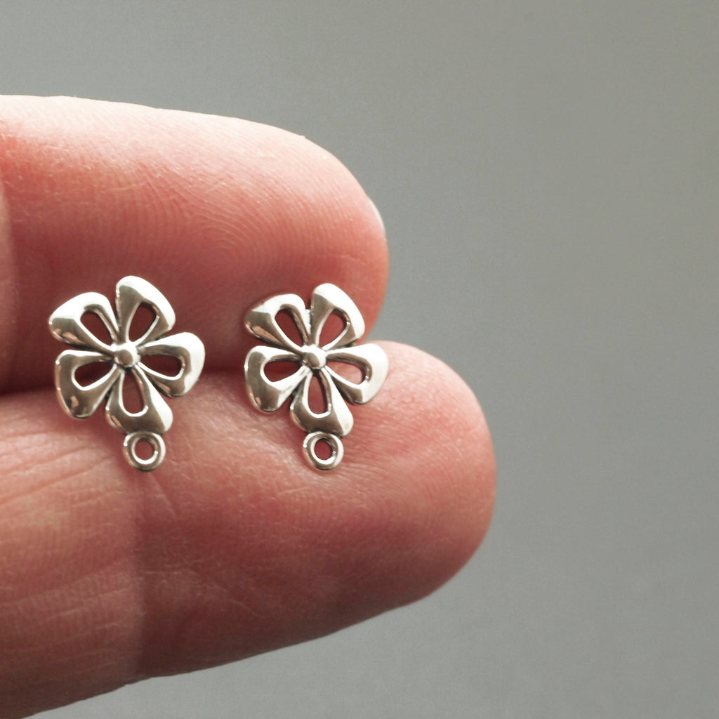 1 Pair Sterling Silver Flower Posts with Loops - 10.5mm X 8.5mm