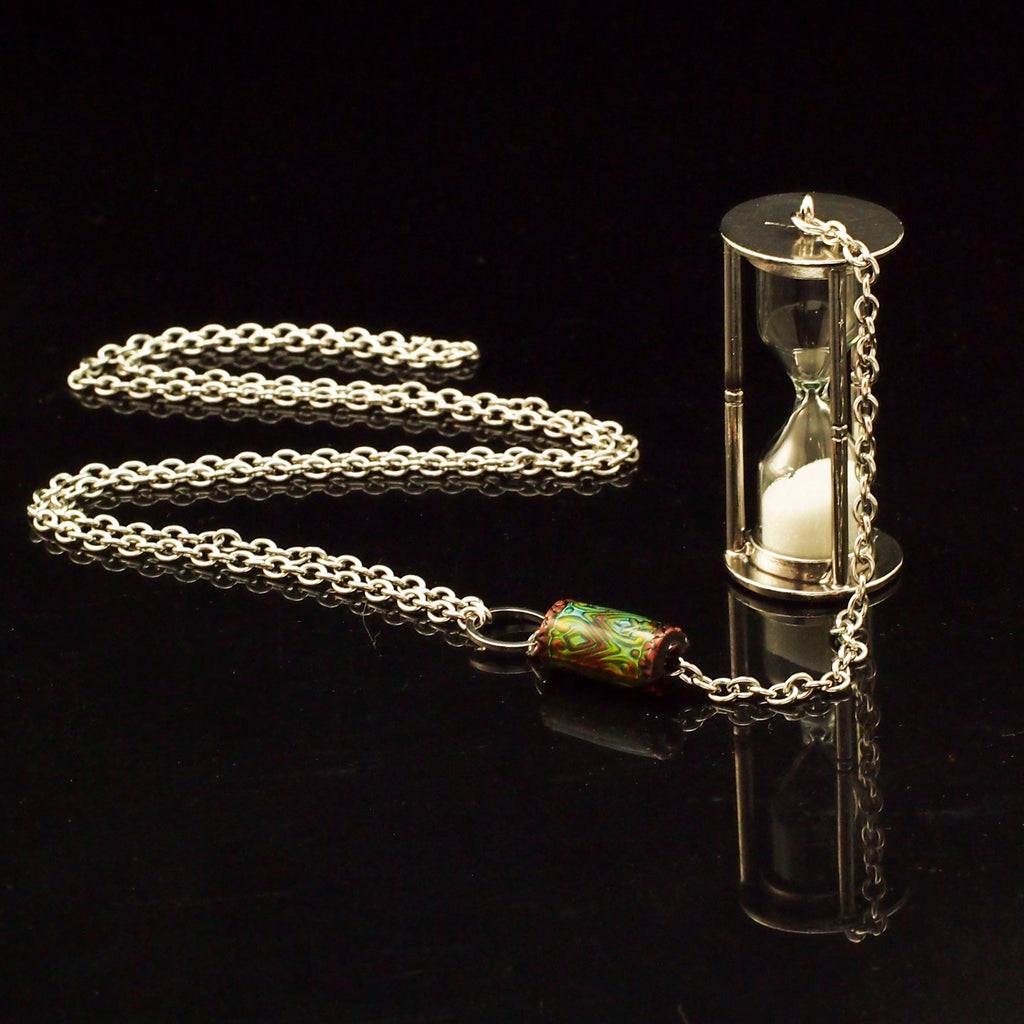 Hourglass Pendant - 51 X 23mm - Stainless Steel and Glass