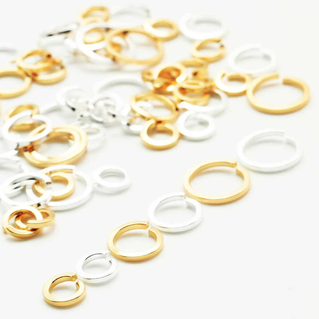 50 Square Wire Round Silver or Gold Plated Jump Rings - Best Commercially Made - 18 gauge 6mm OD, 18 gauge 8mm OD or 18 gauge 10mm OD