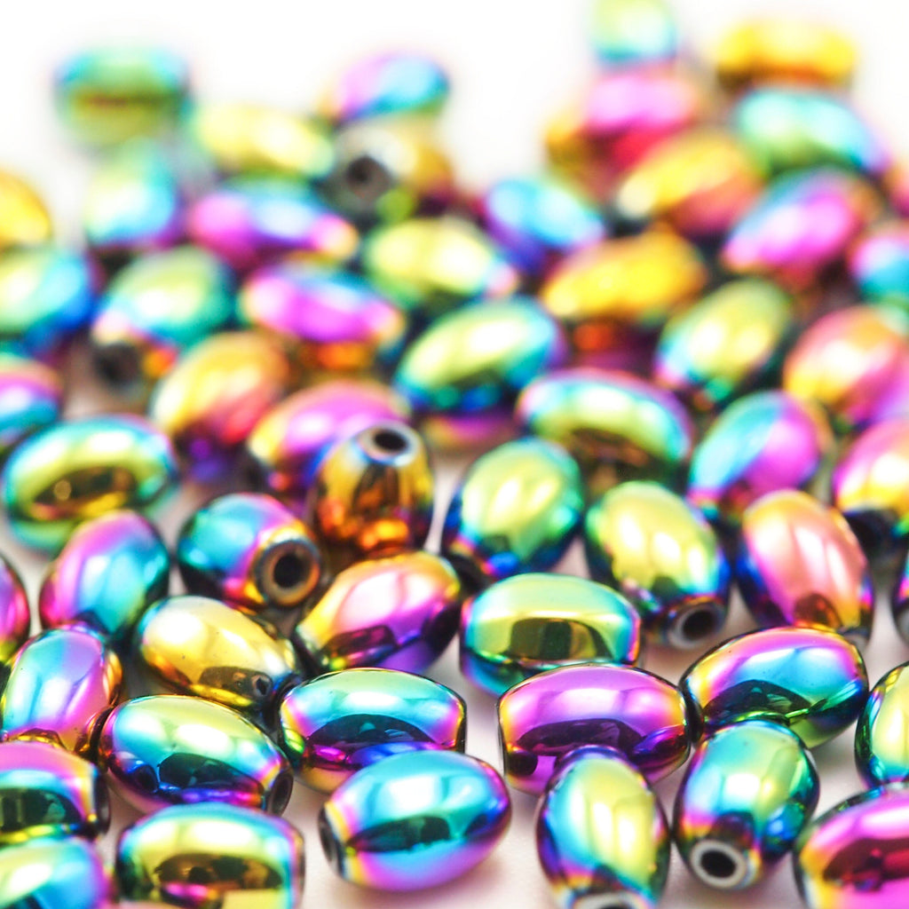 50 Smooth Oval Beads - Rainbow Plated Brass in 5 Sizes 100% Guarantee