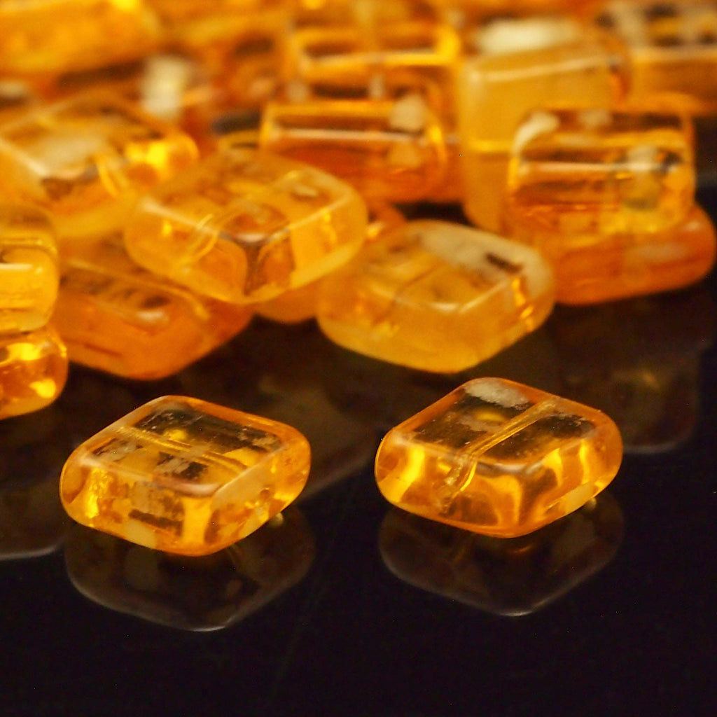 10 - 9mm Glow in the Dark Square Topaz Beads - Czech Pressed Glass - 100% Guarantee