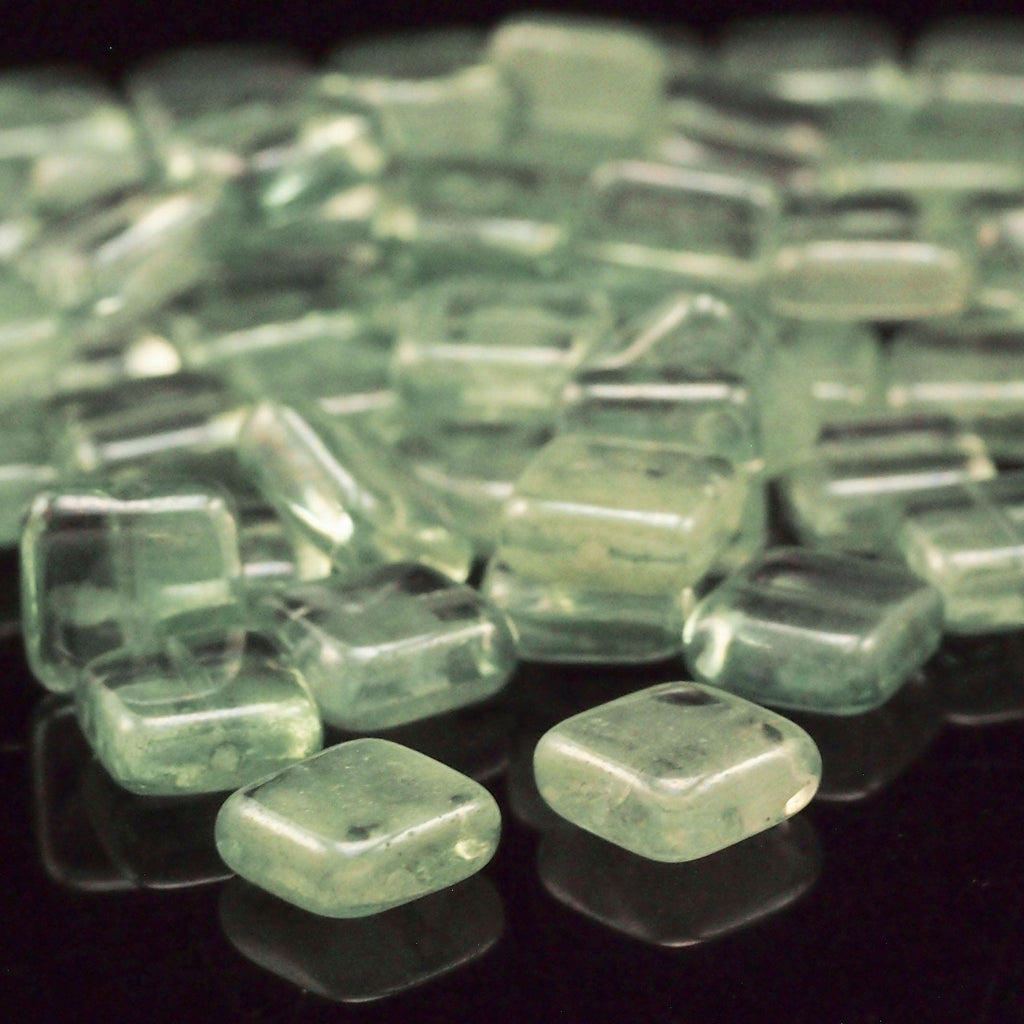 10 - 9mm Glow in the Dark Square Prairie Green Beads - Czech Pressed Glass - 100% Guarantee