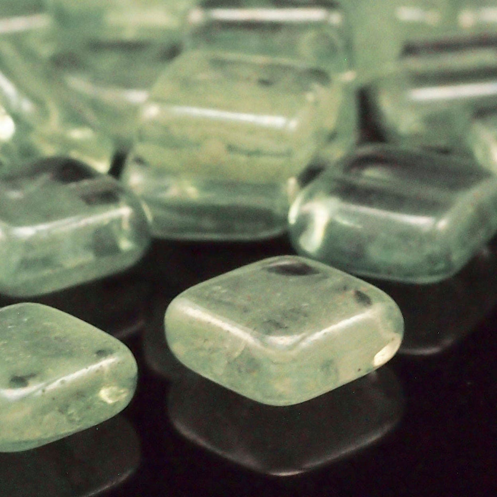 10 - 9mm Glow in the Dark Square Prairie Green Beads - Czech Pressed Glass - 100% Guarantee