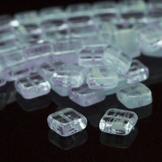 10 - 9mm Glow in the Dark Square Alexandrite Beads - Czech Pressed Glass - 100% Guarantee