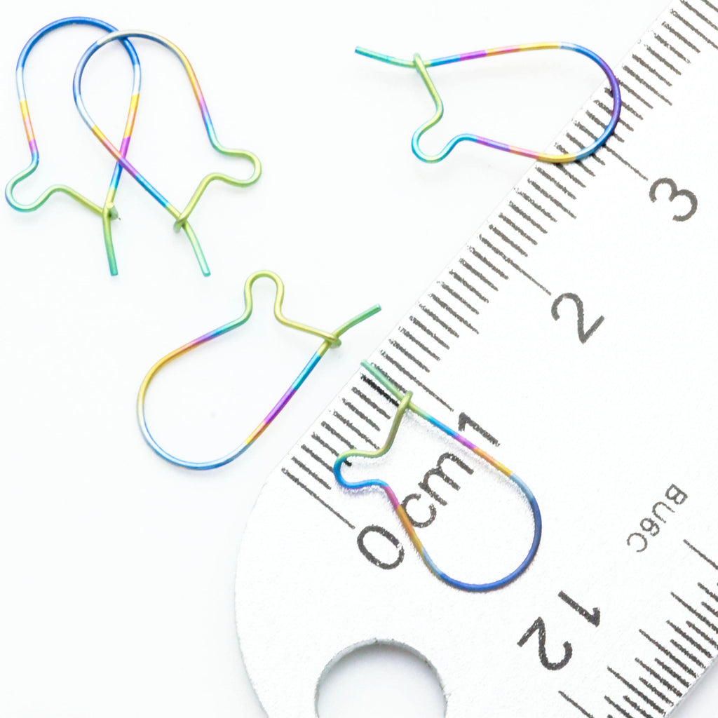 2 pairs Peacock Rainbow Titanium Kidney Ear Wires - 23 gauge - 17mm X 10mm