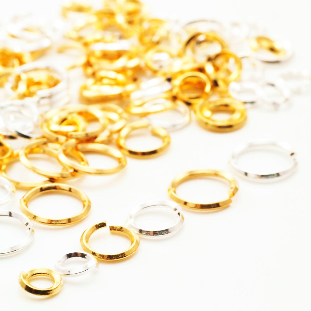 50 Square On Edge Silver or Gold Plated Jump Rings - Best Commercially Made - 18 gauge 6mm OD, 18 gauge 8mm OD, 18 gauge 10mm OD