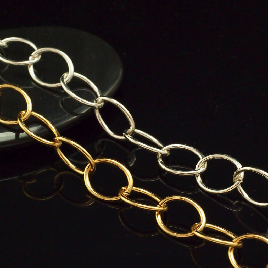 Stainless Steel 10mm Links - By the Foot or Finished - Silver, Gold or Gunmetal Large Oval Cable Chain