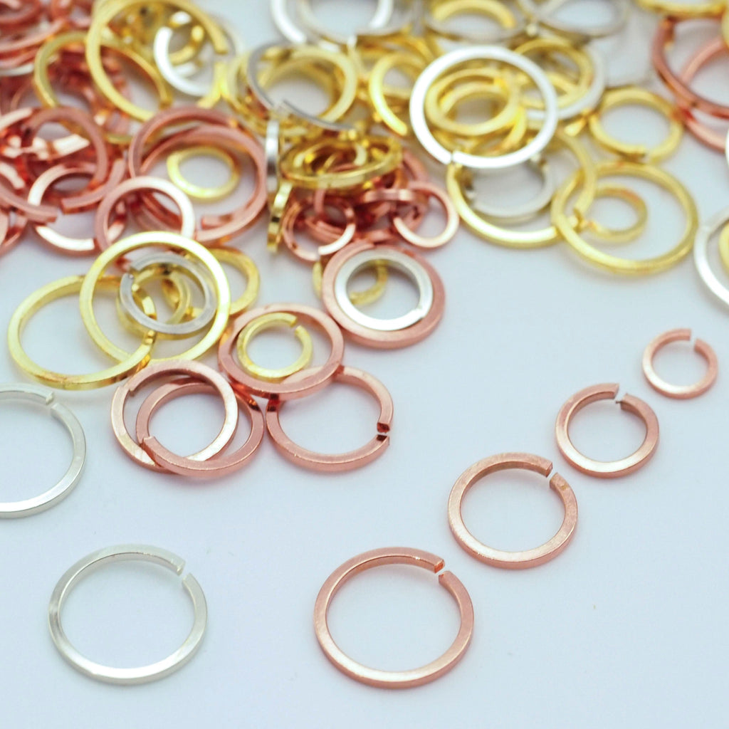 30 Square Wire Round Copper, Brass, Nickel Silver Jump Rings - Best Commercially Made - 18 gauge 6mm, 8mm, 10mm, 12mm OD