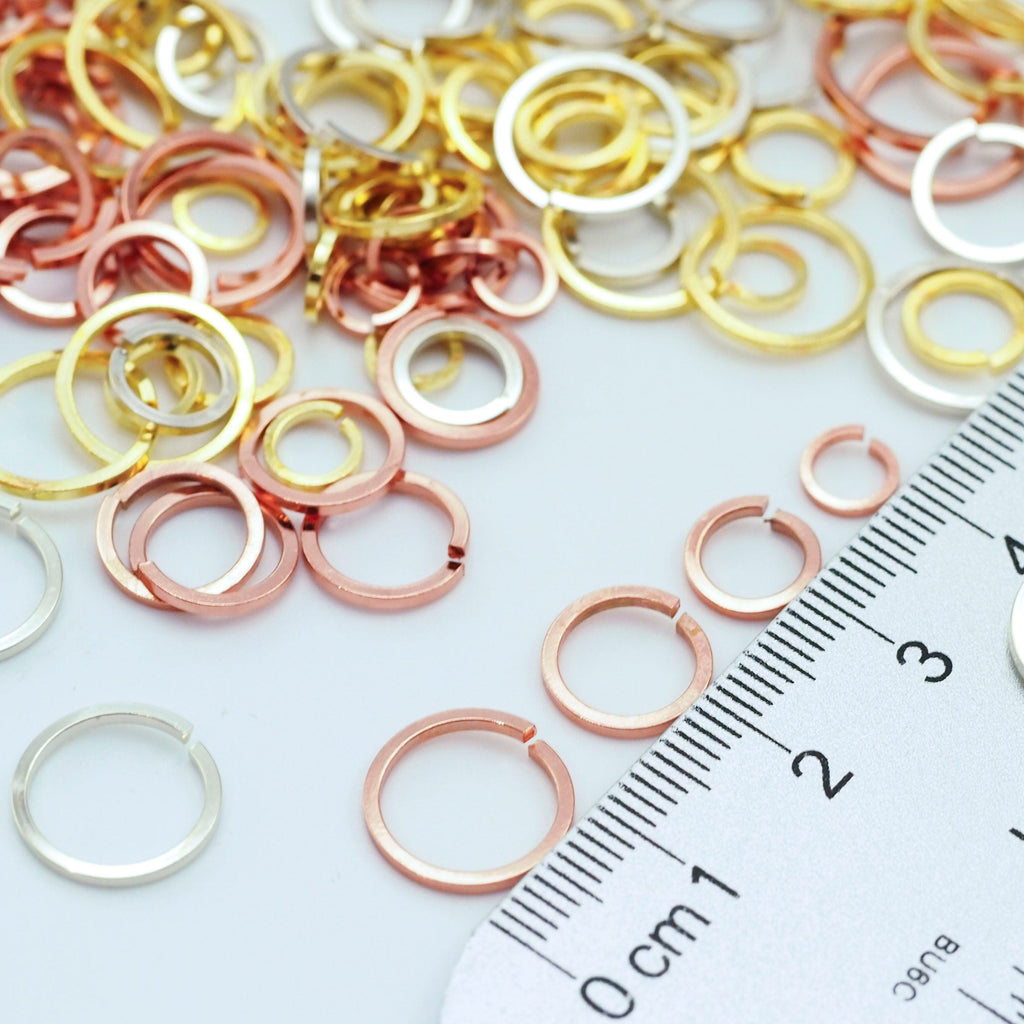 30 Square Wire Round Copper, Brass, Nickel Silver Jump Rings - Best Commercially Made - 18 gauge 6mm, 8mm, 10mm, 12mm OD