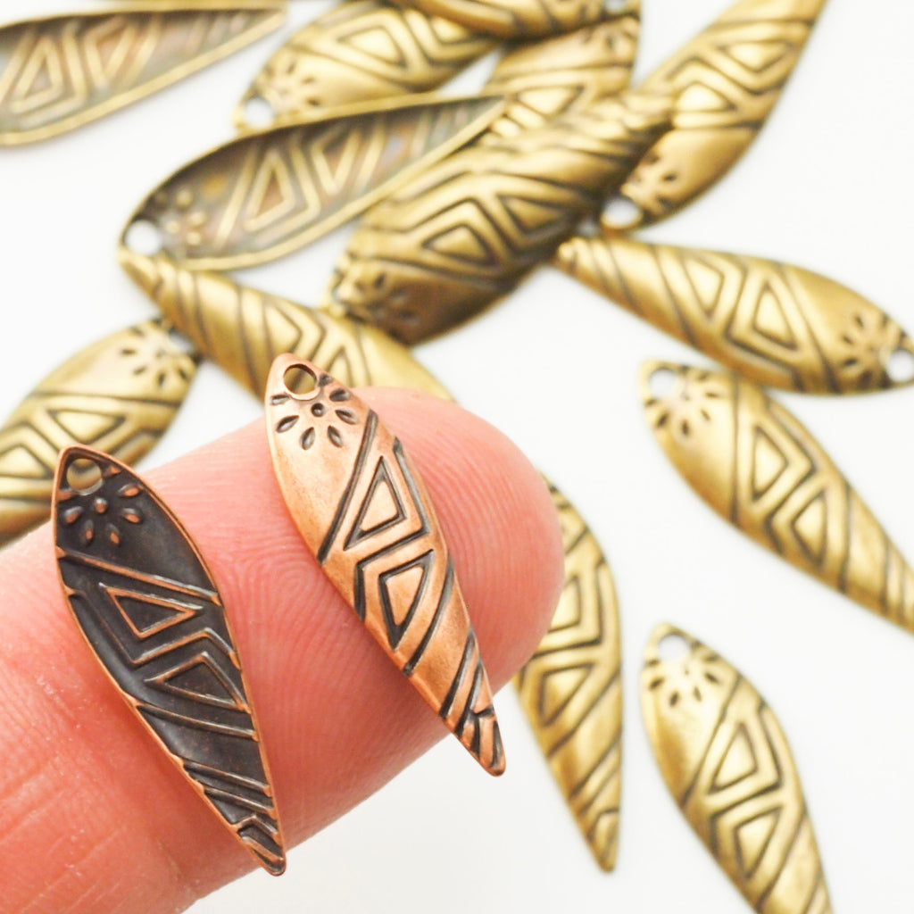 20 Metal Dagger Drops with Geometric Design - 21mm X 7mm Charms - You PICK Finish - 100% Guarantee