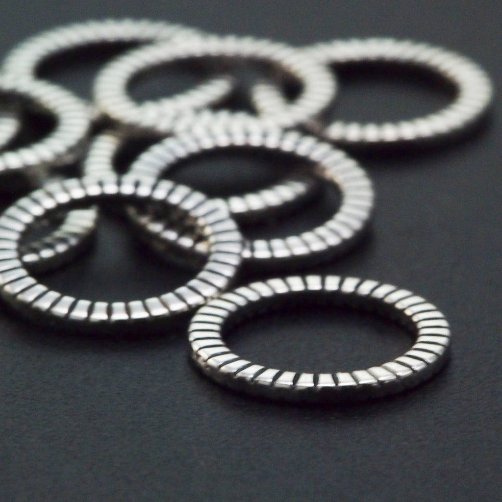 2 Round Sterling Silver Ridged Links - 10mm OD